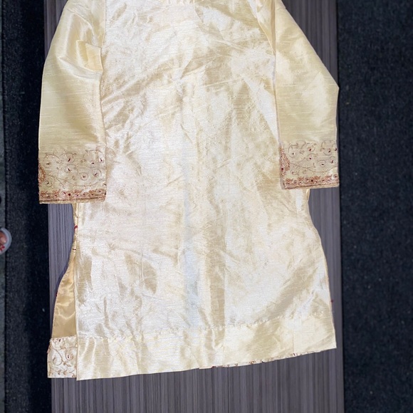 Men Woven Art Silk Jacquard Sherwani in Gold - Picture 3 of 3